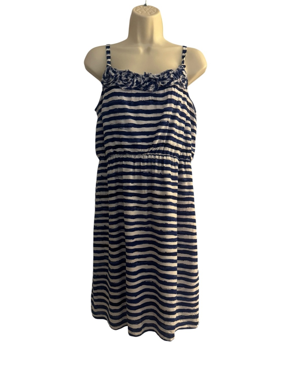 Anne Taylor Loft Striped Navy and White Spaghetti Strap Sundress Sz 10 Women